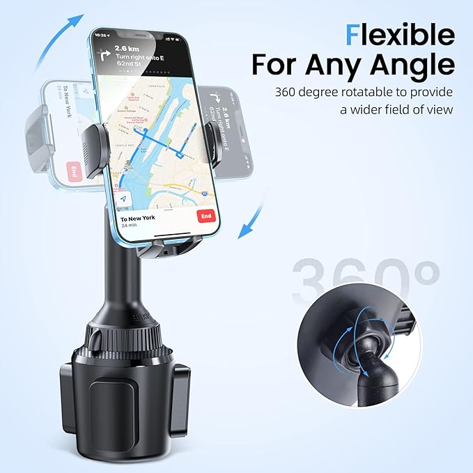 APPS2Car Cup Holder Phone Mount Wireless Car Charger, 15W Qi Fast Charging Car Mount, Adjustable Long Arm & 360° Rotation, Fits 3"–4" Round Cup Holders Compatible with All Smart Phones