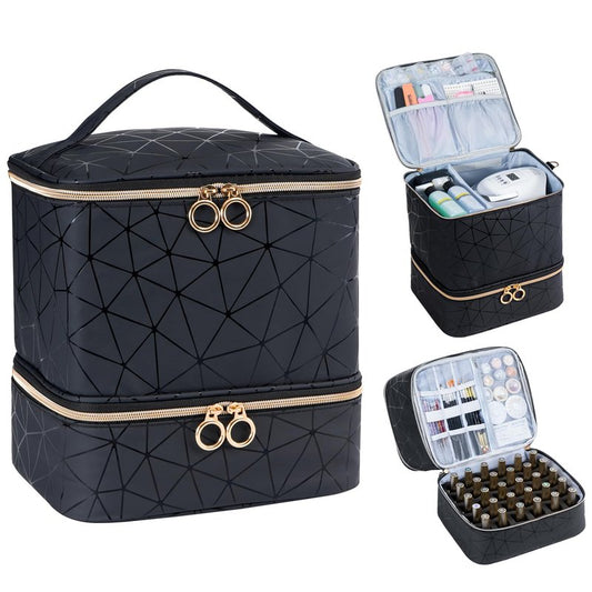 Uross Nail Polish Organizer Bag Holds 30 Bottles Nail Polish & Nail Kit -Nail Polish Storage Organizer Bag Nail Supplies Organizer Case for Nail Tech - Black