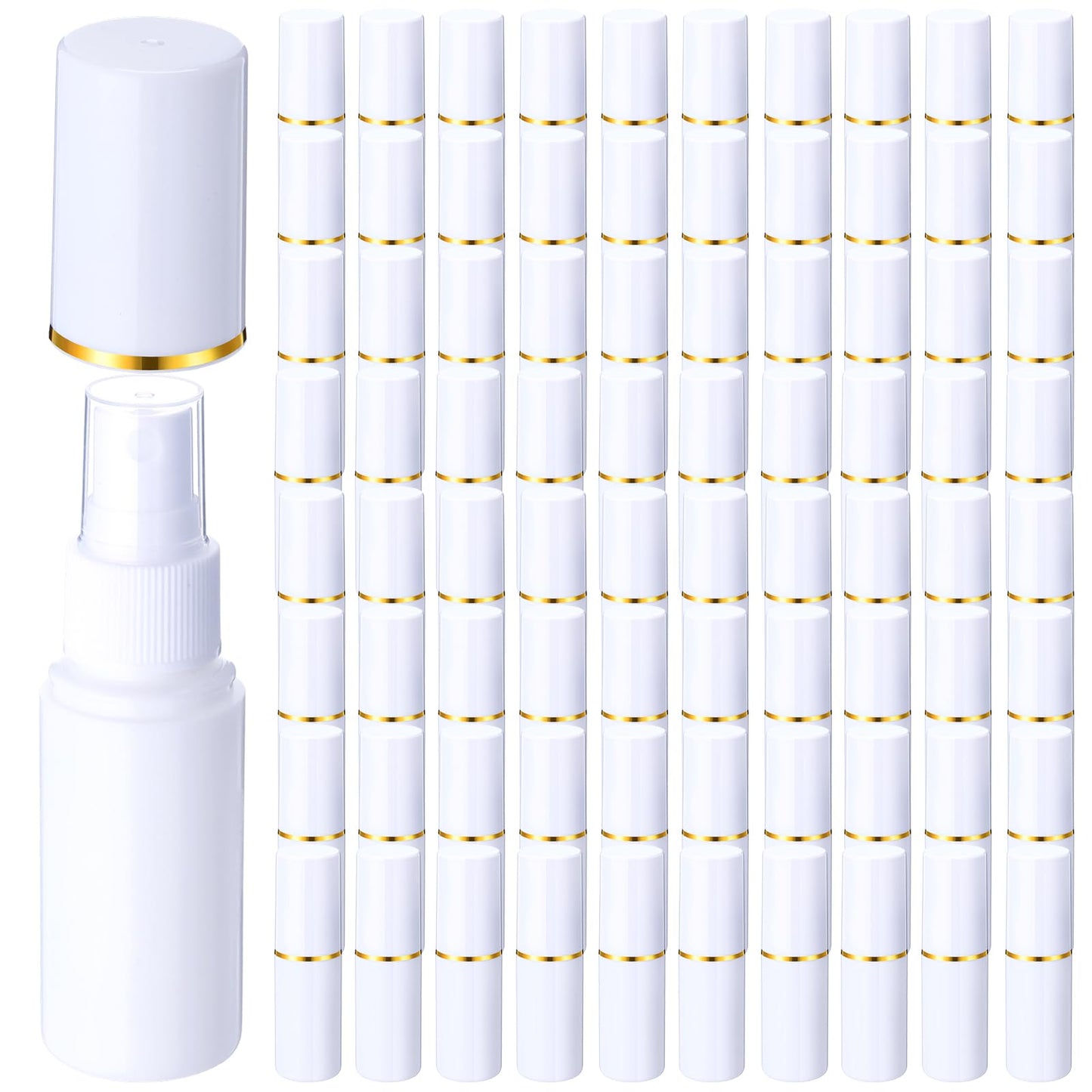 Yiyiring 100 Pack 1 oz/30 ml Small Plastic Spray Bottles Fine Mist Mini Empty Travel Bottles with Pump Spray Cap Double Cap Liquid Containers for Essential Oils Cosmetic Perfume(White)