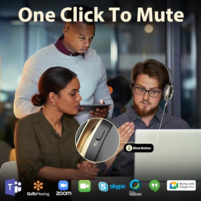 NOTESNEE V5.3 Wireless Headset with Mic for Work, 45Hrs Computer Headset with Microphone, Bluetooth Headphones with Noise Cancelling Mic, Charging Base, USB Dongle & Mute Button for PC, Skype, Zoom