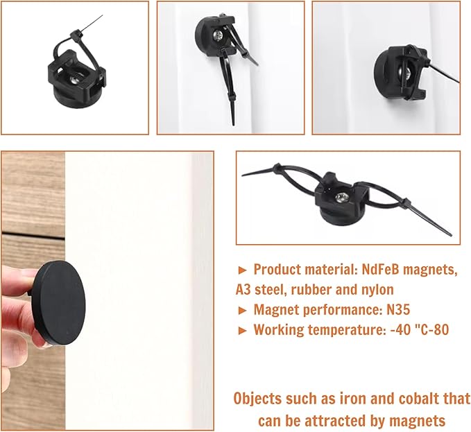 15Pcs(+100 zip ties) 2026 Upgraded Magnetic Cable Clips Zip Tie Mount Base, Cable Ties Holder, Multipurpose Wire Cable Holder for Magnetic Cable Management, Electrical Organization Supplies (BLACK15)