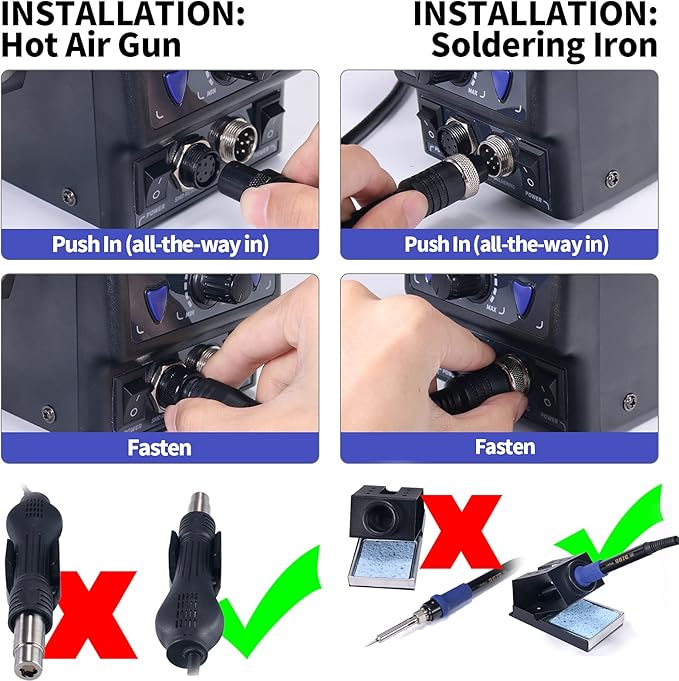 YIHUA 8786D I 2 in 1 Hot Air Rework and Soldering Iron Station with 10 Solder Iron Tips, 4 Hot Air Nozzles, °F /°C, Cool/Hot Air Conversion and Sleep Function