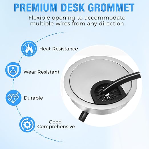 BOPOREAE Desk Grommet 2-1/16" (53 mm), Desk Cord Hole Cover, Cable Grommet ABS Plastic, Desk Hole Grommet for Office and Home Table Cable, Detachable Cable Cord Organizer (Silver Sand 2 Pcs)