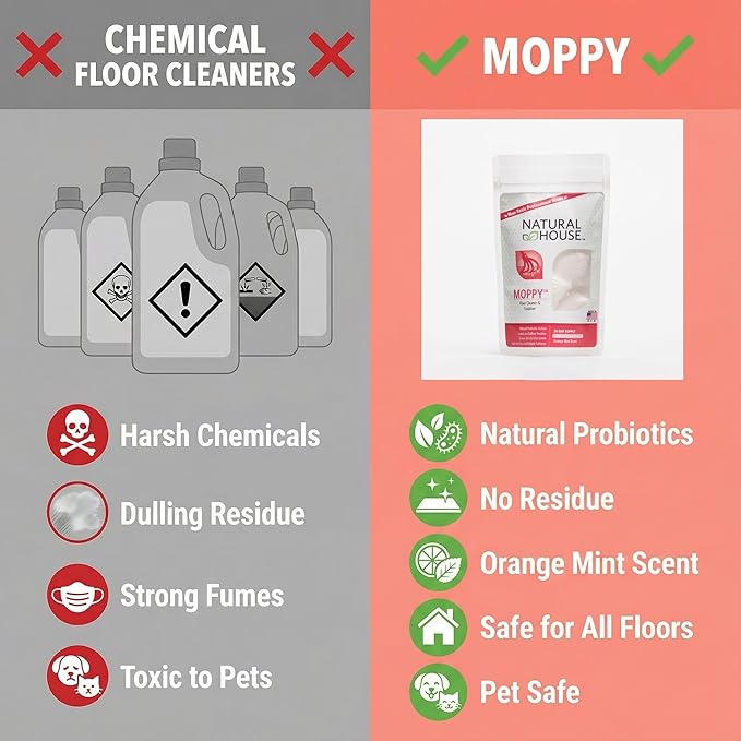 Natural House Moppy - Probiotic Floor Cleaner Pods - No Residue Formula - Multi-Surface Safe - Orange Mint Scent - 60 Count