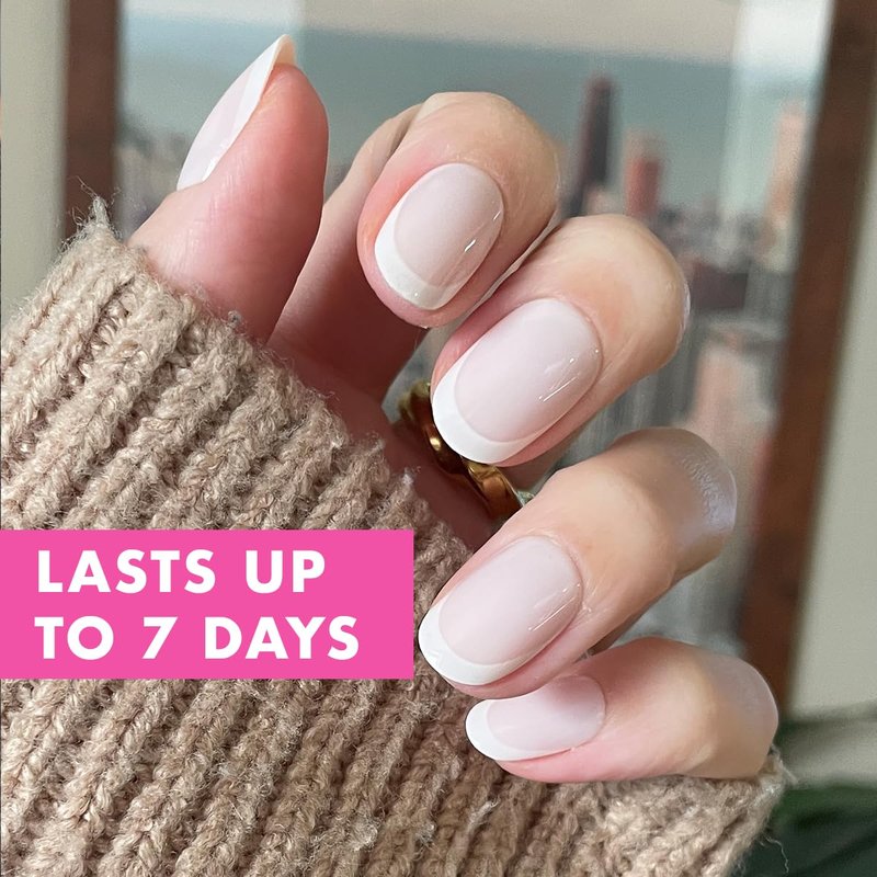 Olive & June Classic Super Stick Mani Press On Nails | No Glue Needed | 32 Tab Nails, 16 Sizes | Non-Toxic Easy On-Off Non-Damaging Real Look | 7-Day Wear | Short, Round | Classic French