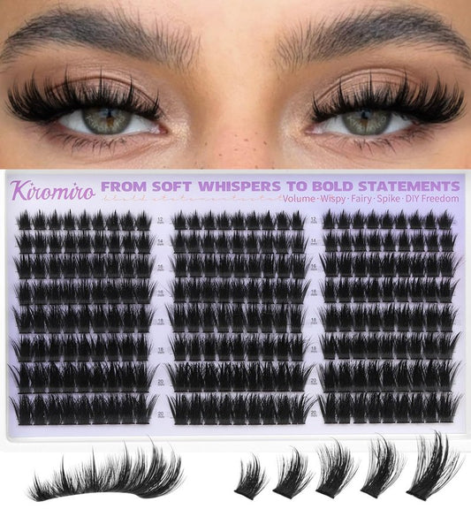 Kiromiro Lash Clusters with Spikes Eyelash Clusters Fluffy 12-20mm Cluster Eyelash Extensions 216pcs Individual Lashes Clusters Wispy DIY Lash Extension Cluster Lashes Mink