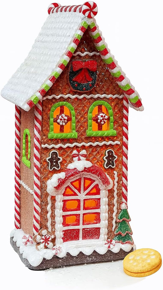 Moments In Time Gingerbread Village House - LED Light Up Christmas Decoration | 12.9” Handcrafted Polyresin Holiday Décor