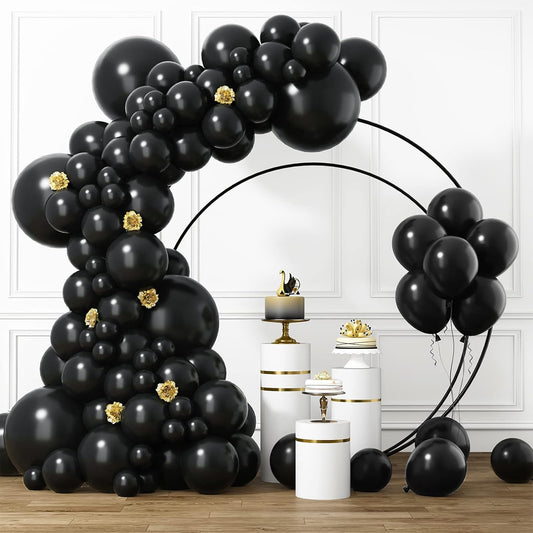 RUBFAC Black Balloons - Premium Latex Party Decorations | 105pcs in 5/10/12/18 Inches for Events