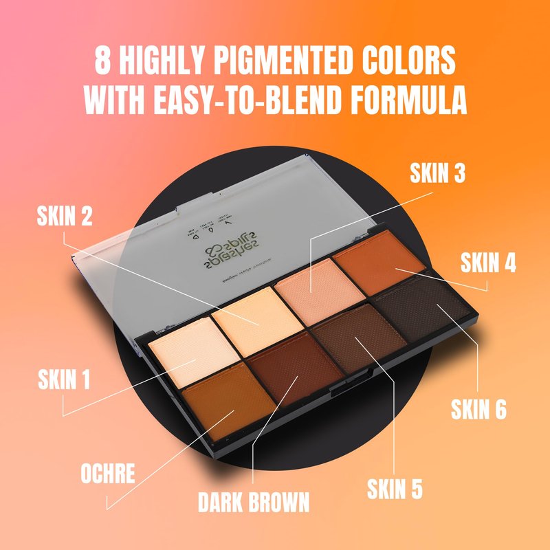 Professional Face Painting Palette - Skin Friendly Face Paint Kit - Cruelty-Free & Vegan Water Based Face Paint Makeup for Theatre, SFX & Halloween- 8 Colors 5g Each - Splashes & Spills - Nude Colors