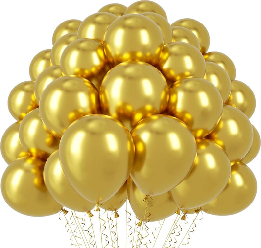 Voircoloria 110pcs Metallic Gold Balloons - 12 Inch Chrome Latex for Weddings, Birthdays & Celebrations