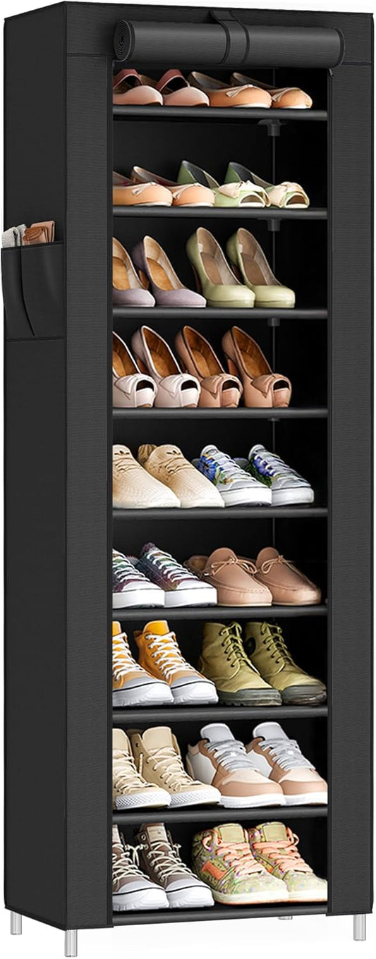 SONGMICS 10-Tier Shoe Rack - Dustproof Shoe Storage Cabinet | Holds 20 Pairs, Ideal for Sneakers & Heels, Black