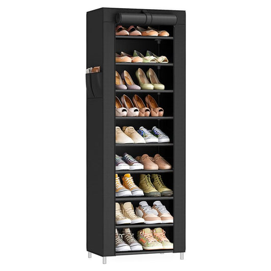 SONGMICS 10-Tier Shoe Rack, Shoe Storage Cabinet with Dustproof Cover, Free-Standing Storage Organizer for Closet, Entryway, Hold 20 Pairs of Shoes, for Sneakers, High Heels, Black URXJ034BH01