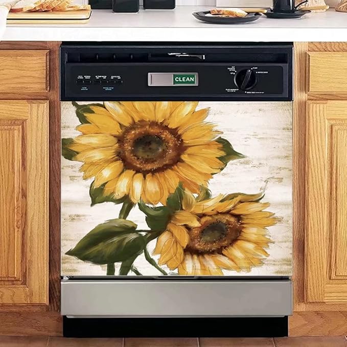 Retro Sunflower Kitchen Sticker Decor Dishwasher Cover, You are My Sunshine Dish Washer Door Panel Decal, Refrigerator Decal Decor, Ordinary 23"x17"INCH