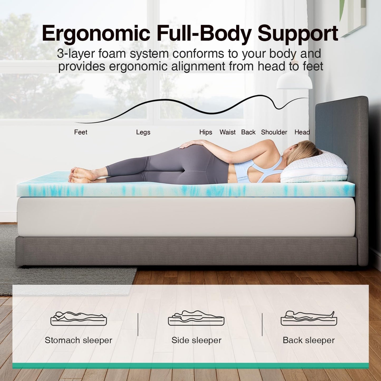 Novilla Queen Memory Foam Mattress Topper - 3 Inch Cooling Gel Infused for Ultimate Comfort | Ventilated Pressure Relief