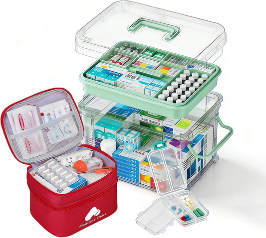 Skiennix 3-Piece Clear Medicine Organizer - Portable Multifunctional Storage Box for Home & Travel