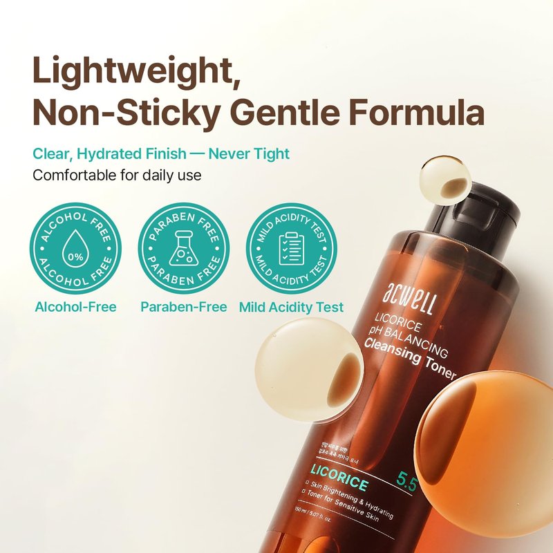 ACWELL Licorice Toner | pH 5.5 Alcohol-Free Hydrating Formula for Dull & Combination Skin - 5.07 fl oz