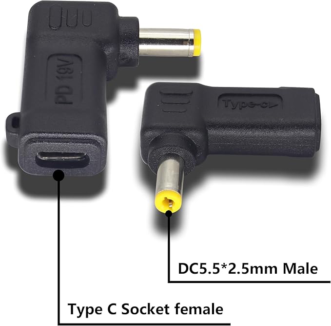 HCFeng 90W PD USB C to DC5525 Power Converter Type to DC 5525 Laptop Charging Adapter 19V 4A Type C Female to DC 5.5 x 2.5mm Male Power Adapter for Studio and Travel [PD-5525]