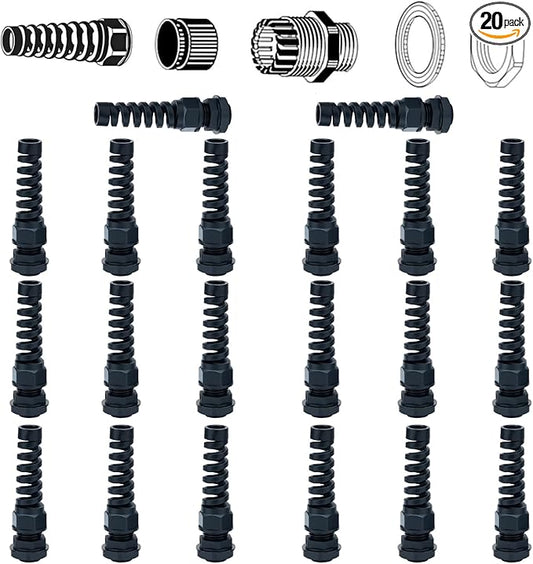 Aandxmok 10 Pack Black Nylon Cable Gland, NPT 1/2" Thread, Made of PA66 Material, High Wear Resistance and Chemical Resistance (Black, PG9(20Pcs))