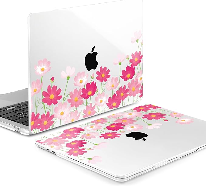 MEEgoodo Case for M5/M4/M3/M2 MacBook Air 13 inch 2026 2025 2024 2022, Fit Model A3449/A3240/A3113/A2681, Case Compatible with MacBook Air 13.6-inch, Bright Pink Flowers