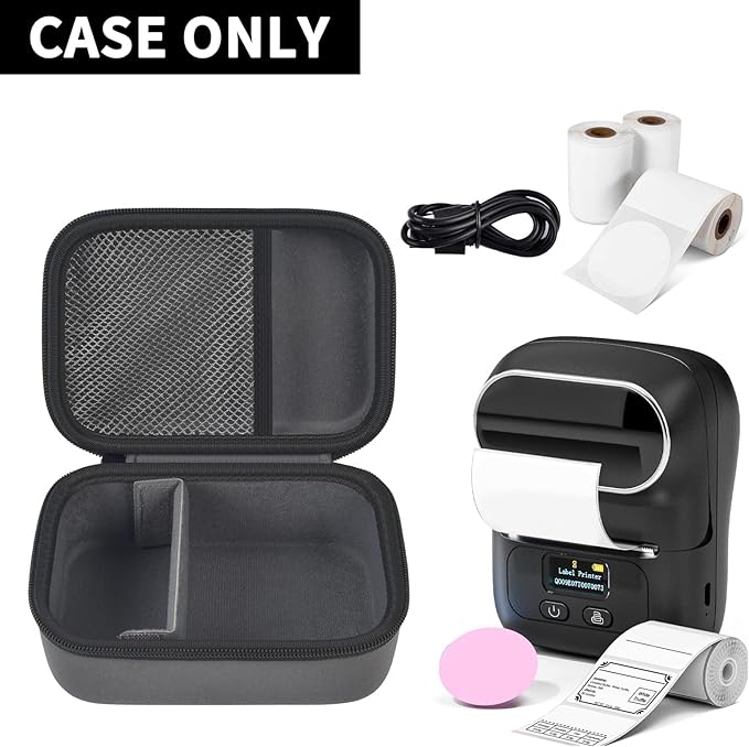 Boobowl Case Compatible with Phomemo M110 Label Maker - Portable Mini Bluetooth Thermal Label Maker Carrying Storage Bag for Printer Labels, USB Cable and Accessories Black (Box Only)-Grey