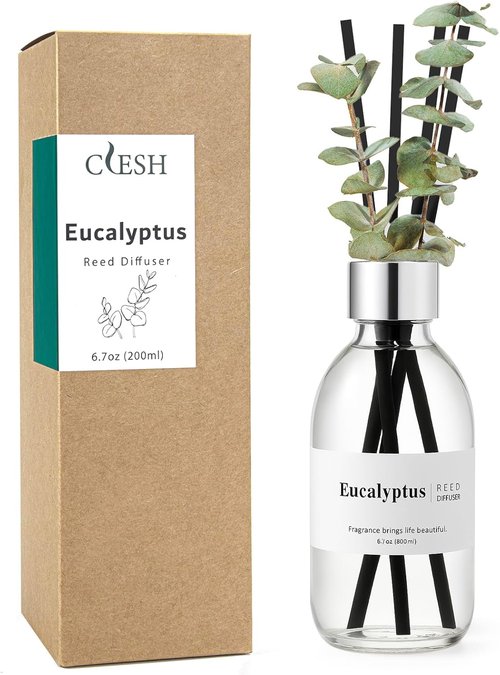 Clesh Eucalyptus Reed Diffuser Set - 6.7 oz Home Fragrance with Sticks | Elegant Bathroom Decor