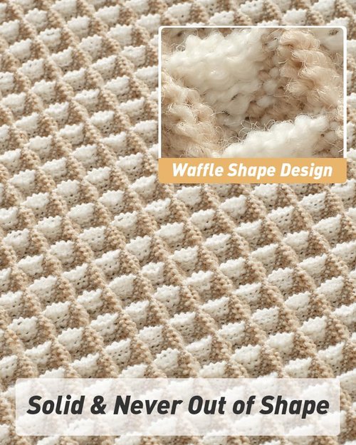 AMOAMI Upgraded Waffle Bath Mat, Super Absorbent Non Slip Bath Mats for Bathroom Floor, Machine Washable Bathroom Rugs with Tassels, Rubber Backed Bathroom Mats, Ultra Soft, 18" x 30",Brown & Cream