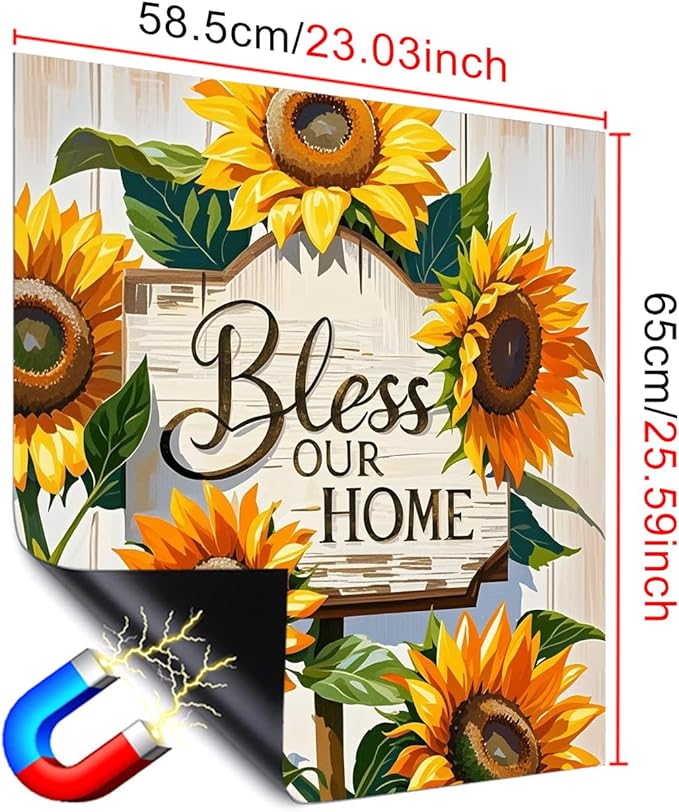 Dishwasher Magnet Cover 23x26 in Country Bless Our Home Sunflower Design on Wooden Board Dishwasher Cover for Kitchen Appliance Decoration Front Panel Sticker Rustic Panel Home Decor Decal