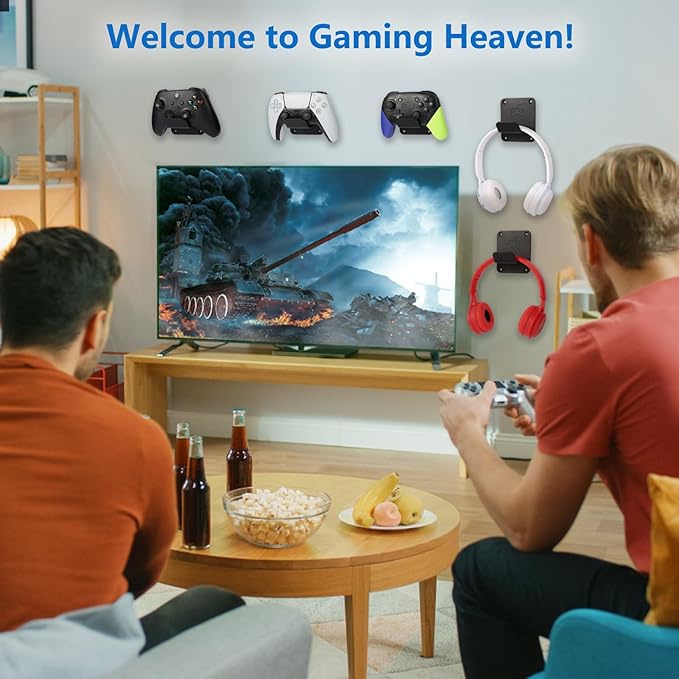 Qpfctwil Controller Holders Wall Mount 3 Pack Wall Stands With Non-Slip Pads, Premium Headphone Mount for Controllers and Headsets, Black, YCKJ-WM-01
