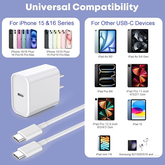 Fast Charger for iPhone 17/16/15 Charger,10FT Extra Long Fast Charging 3Pack Block USB-C to USB C Fast Charging Cable Cord for iPhone Air/17 Pro Max/iPhone 16 Pro/16 Plus/15 Pro Max,iPad Pro/Air/Mini