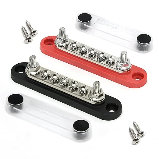 ZJTBLL 150A 12V Power Distribution Block with 2 x 1/4" (M6) Studs + 5 x M4 (#8) Screws Max 150A 48V DC 300V AC for Automotive Car Marine Truck Boat