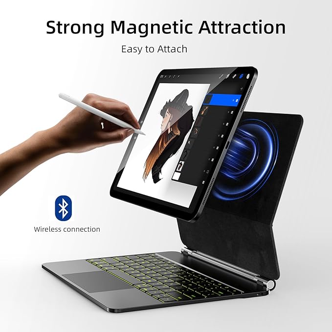 CSZZACME for iPad Pro 13 inch M5 2025 & M4 2024 case with Keyboard M4,Magnetic Attach,Multi-Gesture Trackpad,7-Color Backlit,Shortcut Keys,Auto Sleep/Awake,Magic Keyboard for iPad Pro 13-inch, Black