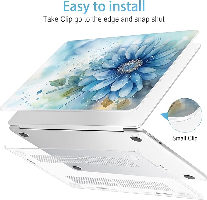 Mektron for 2026 MacBook Air 13-inch M5 Laptop Case A3449 with 13.6-inch Liquid Retina Display Fits 2025 A3240 M4 2024 A3113 M3 2023 A2681 M2 Shell for MacBook Air 13.6", Watercolor Blue Flower