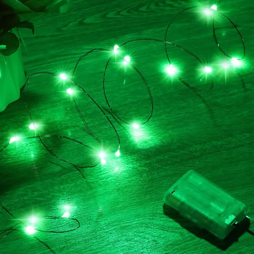 Ariceleo Mini Fairy Lights - Battery Operated Copper Wire String Lights | 16ft Green for St. Patrick's Day, Parties & Weddings