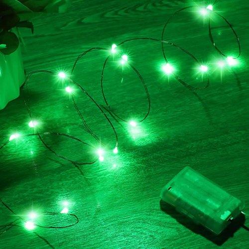Ariceleo Mini Fairy Lights - Battery Operated Copper Wire String Lights | 2 Pack, 16ft Green for St. Patrick's Day & Decor