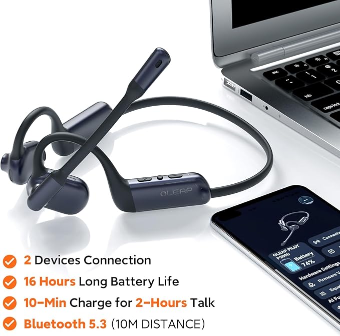 oleap Wireless Headset for Work, Open Ear Computer Headphones with Microphone