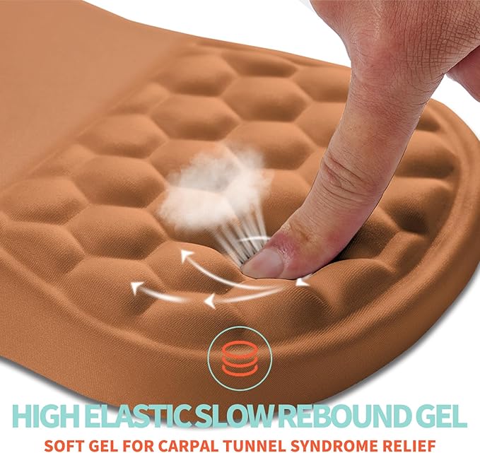 Kuosgm Ergonomic Mouse Pad Wrist Support with Memory Foam Massage Bulge, Carpal Tunnel Pain Relief Mousepad Wrist Rest for Mouse(12x8 inch, Sandy Brown)