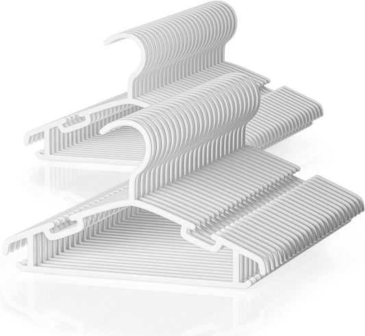 VILICK Kids Plastic Hangers - Non-Slip Baby Clothes Hangers for Infants | 50 Pack, White