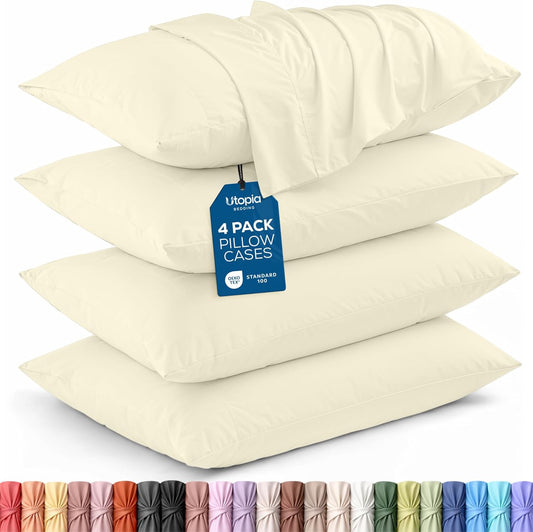 Utopia Bedding Queen Pillowcases - Soft Brushed Microfiber - 4 Pack, Ivory, 20 x 30 Inches