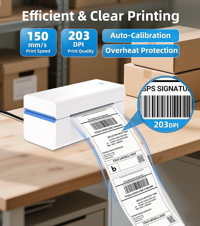 ORGSTA Bluetooth Thermal Shipping Label Printer: Wireless Computer Connection with Bluetooth Dongle, 4x6 Label Maker for Small Business, Compatible with iPhone, Android, Windows, Mac, Linux & Shopify