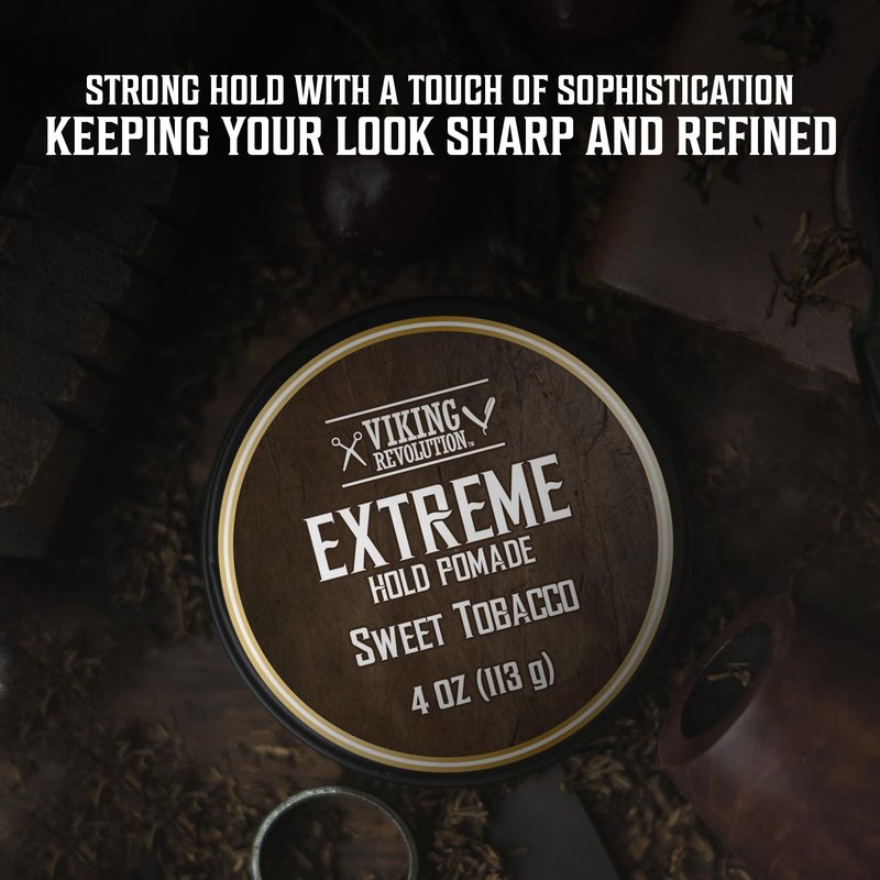 Viking Revolution Sweet Tobacco Hair Pomade - Extreme Hold Water-Based Hair Gel for Men | 4oz