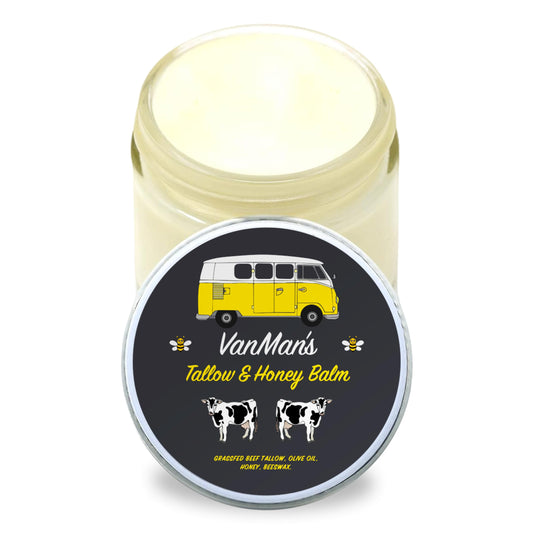 Vanman's Tallow and Honey Balm With No Added Scent - Face Moisturizer with Grass-Fed/Finished Beef Tallow for Skin, Organic Raw Honey and Beeswax, Cold Pressed Olive Oil - 2 oz