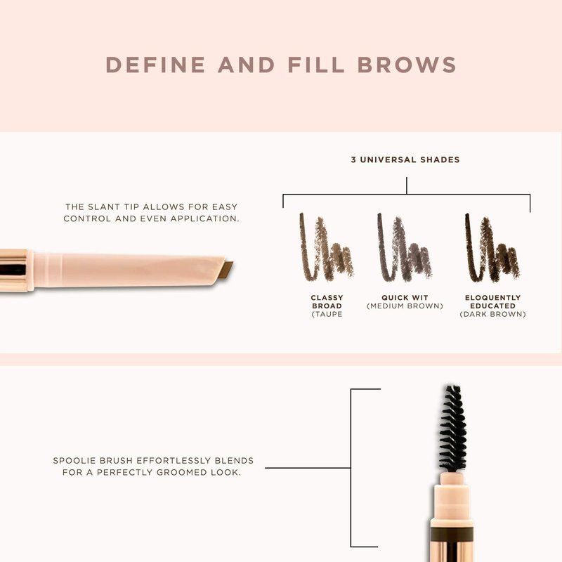 Pretty Vulgar Defined Brilliance Eyebrow Pencil, Dual-Sided Eyebrow Definer Pencil, Classy Broad (Taupe), 0.35g / 0.012 Oz.