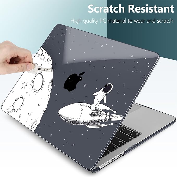 TWOLSKOO for MacBook Air 15 inch Case 2026 2025 2024 2023 Release M5 A3448 M4 A3241 M3 A3114 M2 A2941, Plastic Hard Shell & Screen Protector & Keyboard Cover & Type C Adapter, Flying Astronauts