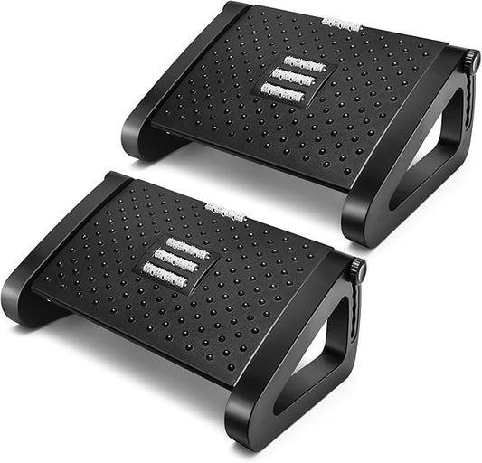 Beeveer 2 Pcs 6 Heights Adjustable Foot Rest for Under Desk at Work, Tilt Adjustable Footrest Ergonomic Foot Stool for Under Office Desks Chair Footrest for Leg Rests Home Pressure Relief(Black)