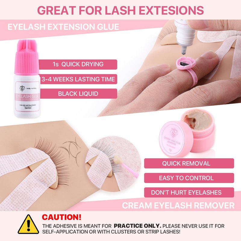 Pretty memory Lash Extension Supplies Eyelash Extension Kit, Lash Mannequin Head with Removable Eyelids Silicone Practice Set for Makeup and Eyelash Graft