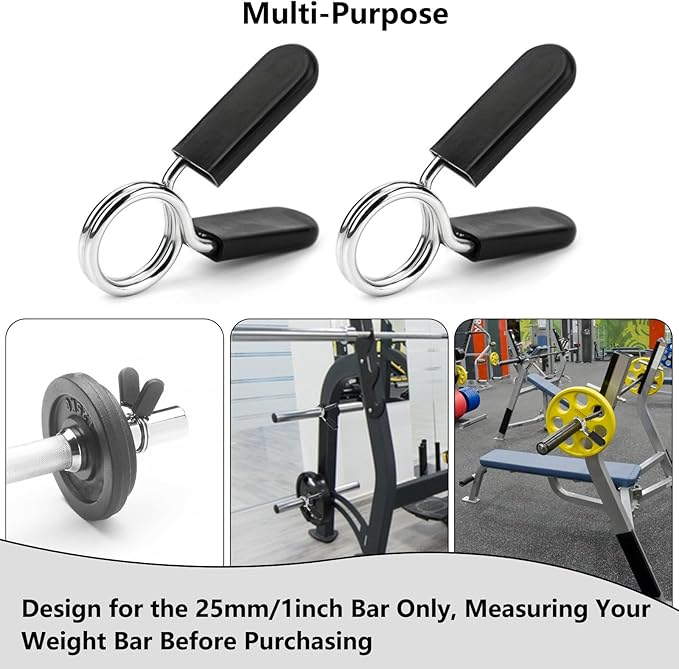 Spring Clip Collars 1 Inch Olympic Barbell Clamps Dumbbell Clips Weight Bar Clips for Weightlifting, Powerlifting, Strength Training (1 Pair)