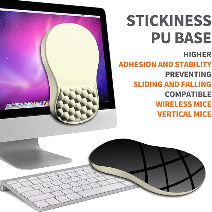 Armanza Ergonomic Joint Wrist Support Mouse Pad with Memory Foam Cushion Massage Bump, Carpal Tunnel Pain Relief Mousepad Slope Design for Wrist Rest, 11.8x7.9 in, Beige
