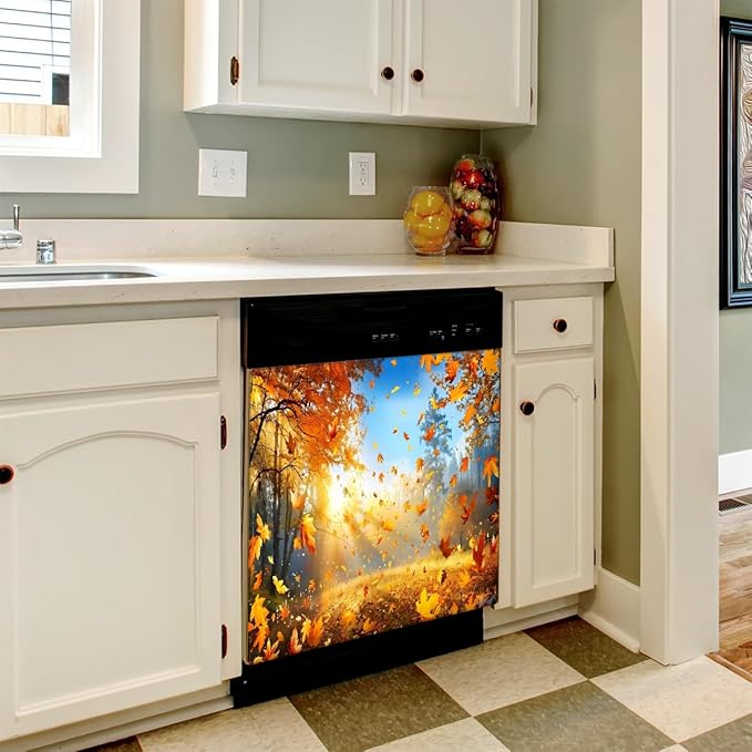 Autumn Forest Landscape Dishwasher Magnet Cover for The Front Magnetic Dishwasher Door Covers Dish Washer Sticker Wrap Home Decorative Appliances Panel Decal Kitchen Decor 23" x 26" (Magnetic)
