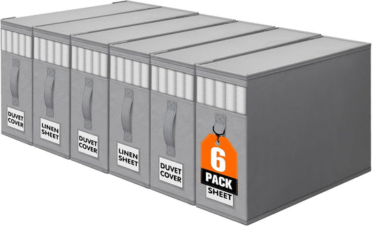 WOWBOX Sheet Organizers - Under Bed Storage with Label Cards & Clear Window | 6 Pack, Gray