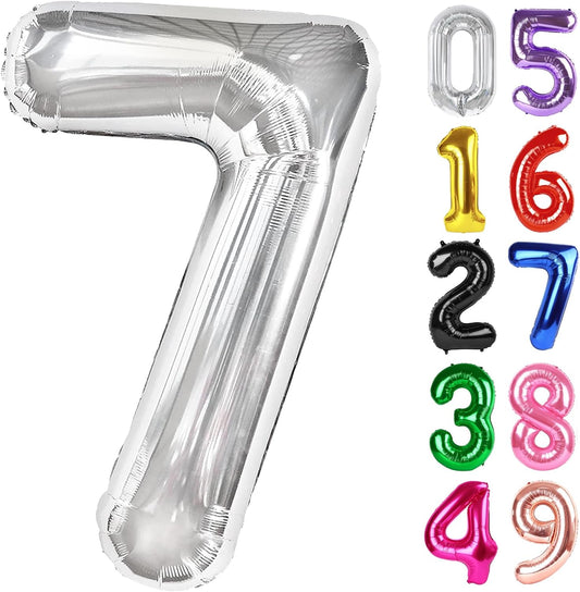 Silver Number 7 Balloon - 40 Inch Giant Foil Decoration for 7th Birthday Party Supplies